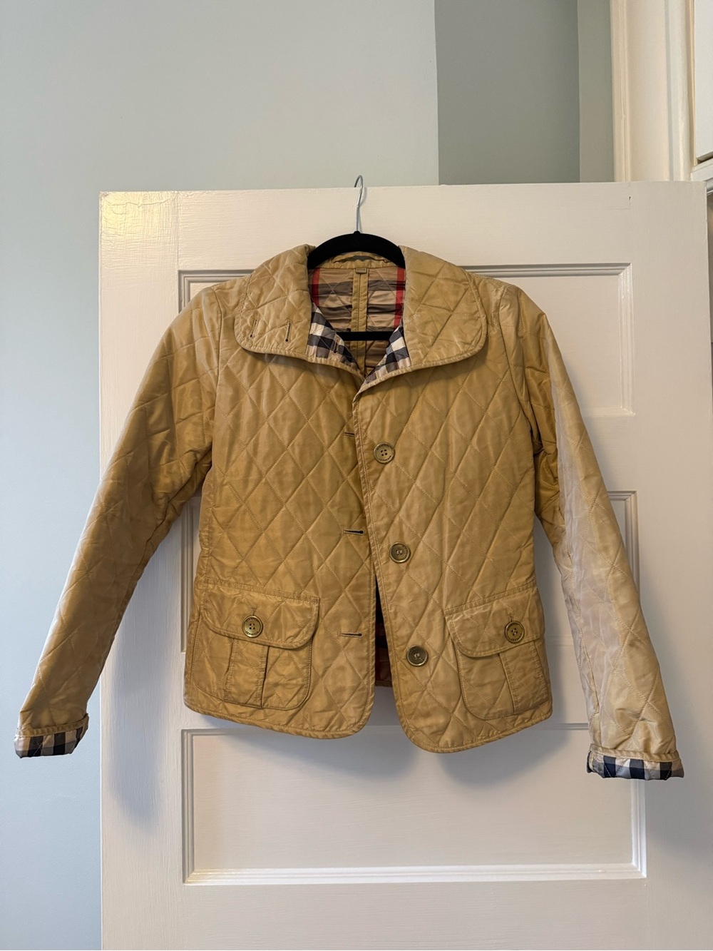 Burberry Quilted Tan Puffer Jacket with Check Lining
